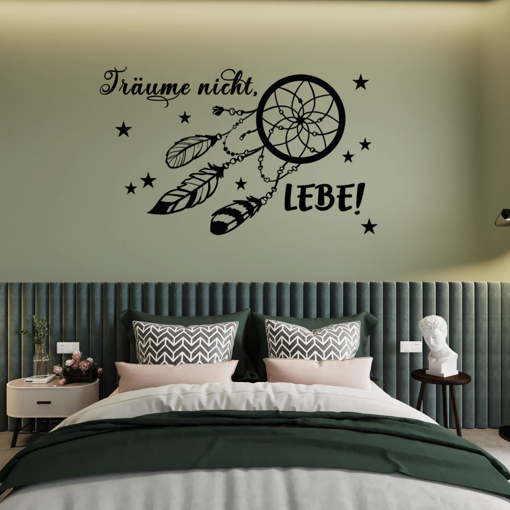 Wandtattoo Aufkleber Wanddeko Dreamcatcher Traumfänger "Träume nicht, LEBE!"